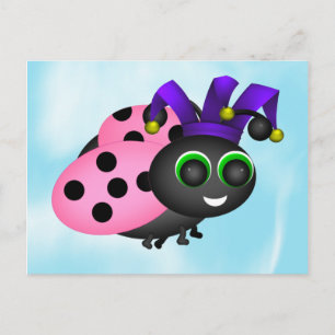 Cartão Postal April Fools Day Ladybug Jester
