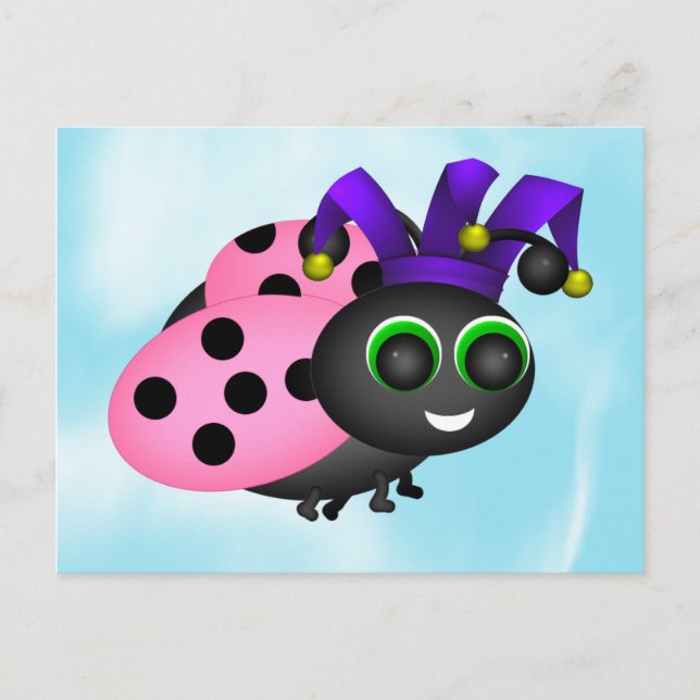 Cartão Postal April Fools Day Ladybug Jester (Frente)