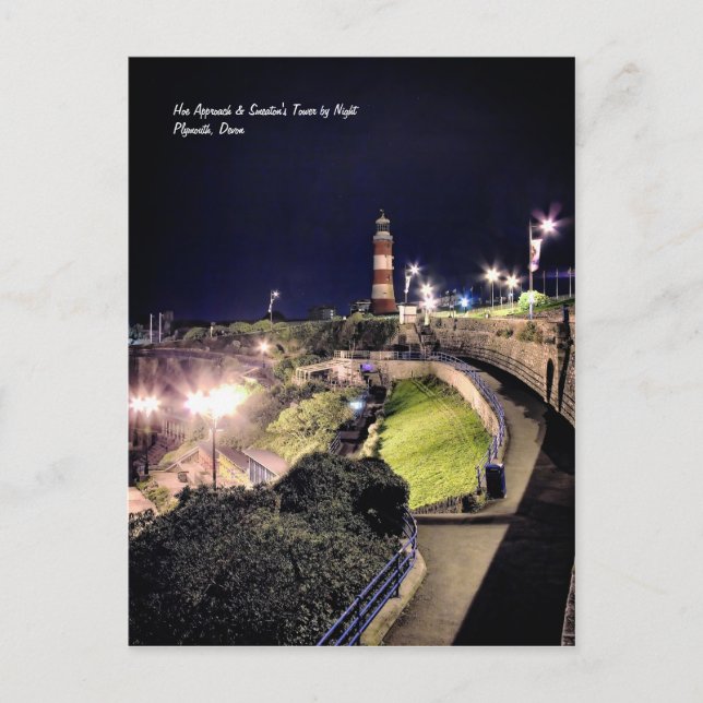 Cartão Postal Aproximação de Hoe e Torre de Smeaton por Noite (Frente)