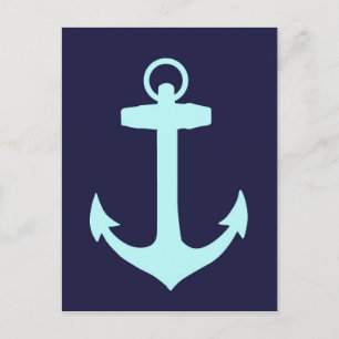 Cartão Postal Aqua Anchor no fundo azul Marinho.