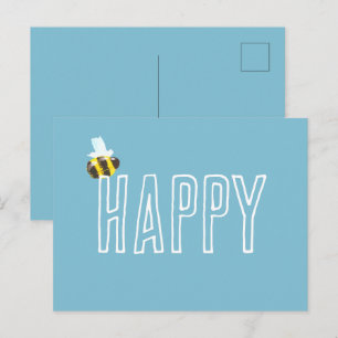 Cartão Postal Aqua Blue Bee Happy