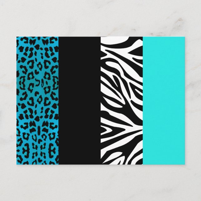 Cartão Postal Aqua Blue Leopardo e Zebra Animal Print (Frente)