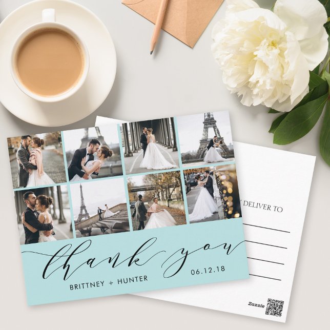 Cartão Postal Aqua Calliografia Script 8 Foto Obrigado Cartão-po (Criador carregado)