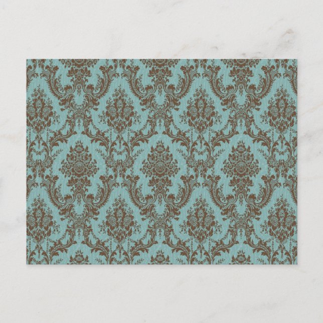 Cartão Postal Aqua Chocolate Damask (Frente)