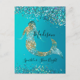 Cartão Postal Aqua Dourada Glitter Sparkle Mermaid