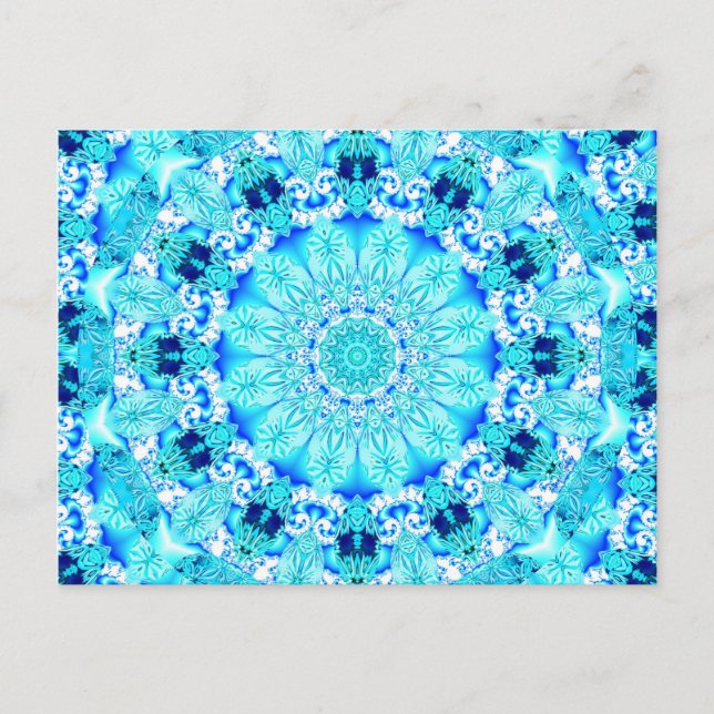 Cartão Postal Aqua Lace, Delicado, Abstrato Mandala (Frente)