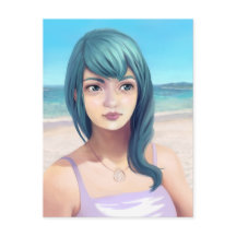 Aqua - Rapariga Bonito de Cabelo Azul na Praia