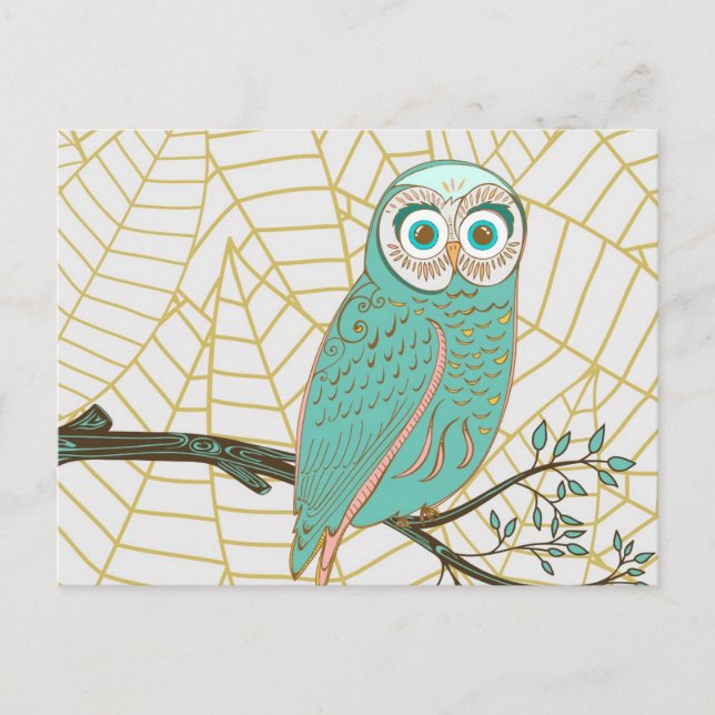 Cartão Postal Aqua Retro Owl Design (Frente)