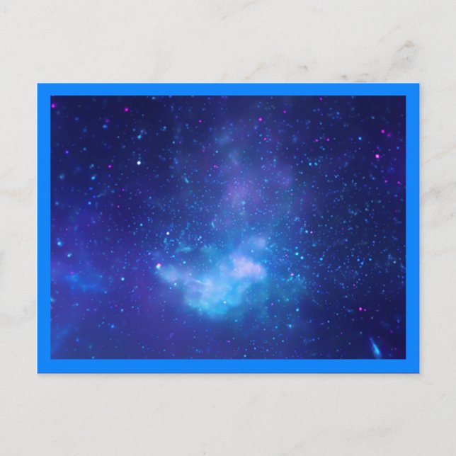 Cartão Postal Aqua Sapphire Celestial Galaxy Blue Border Foto (Frente)