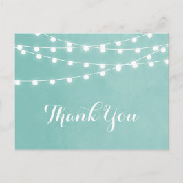 Cartão Postal Aqua String Lights Casamento Obrigado