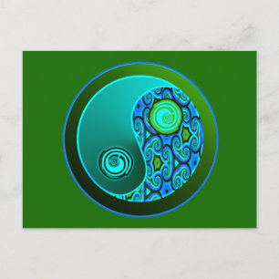 Cartão Postal Aqua Swirls Yin Yang