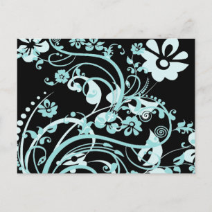 Cartão Postal Aqua Teal e Black Floral Swirls Presentes para Men