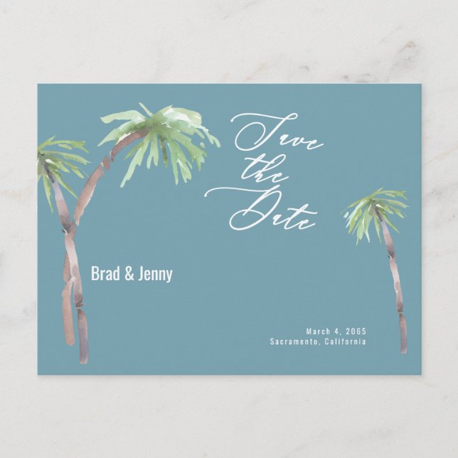 Cartão Postal Aqua Tropical Wedding Save the Date Postcard (Frente)