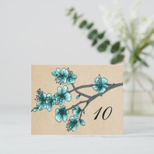 Cartão Postal Aqua Vintage Cherry Blossoms Número da Tabela Cart