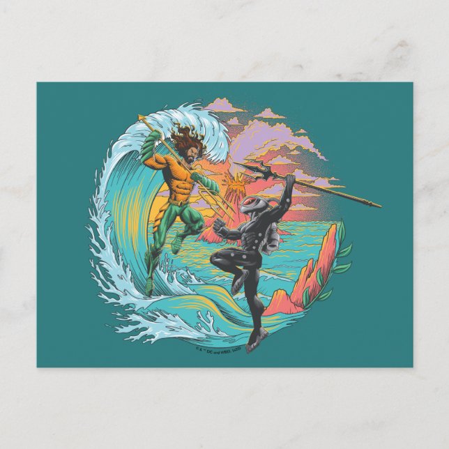 Cartão Postal Aquaman & Black Manta Onda de Maré (Frente)