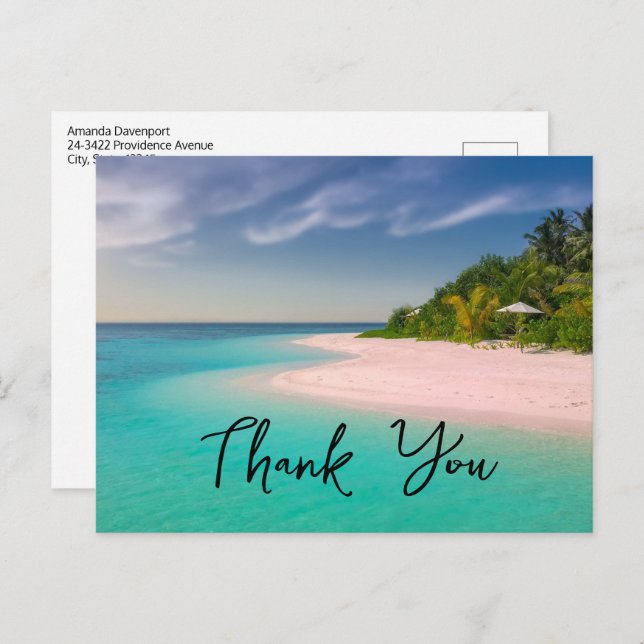 Cartão Postal Aquamarine Ocean Tropical Beach Scenic Thank You (Frente/Verso)
