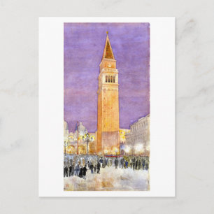 Cartão Postal Aquarela Antiga da Praça de São Marcos em Veneza