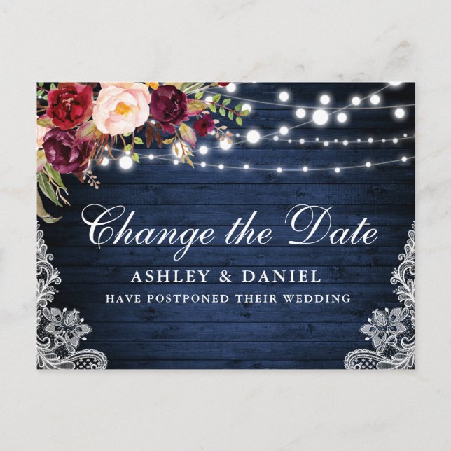 Cartão Postal Aquarela Azul Floral Madeira Altera A Data (Frente)