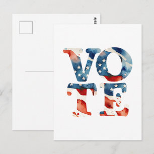 Cartão Postal Aquarela bandeira americana voto eleitor direitos 