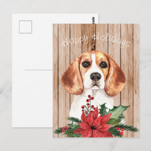 Cartão Postal Aquarela Beagle & Buquê de Natal