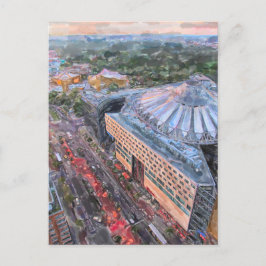 Cartão Postal Aquarela Berlim. Noite sobre o Sony Center e Ti