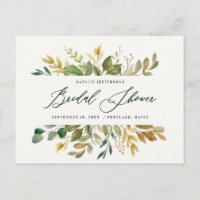 Aquarela botânica verde dourado chá de noiva