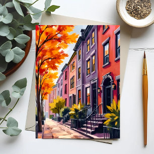 Cartão Postal Aquarela Brownstones de Boston Massachusetts