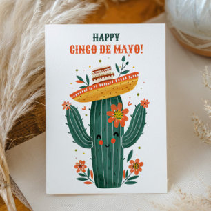 Cartão Postal Aquarela Cacto Mexicano Fofo Feliz Cinco de Maio