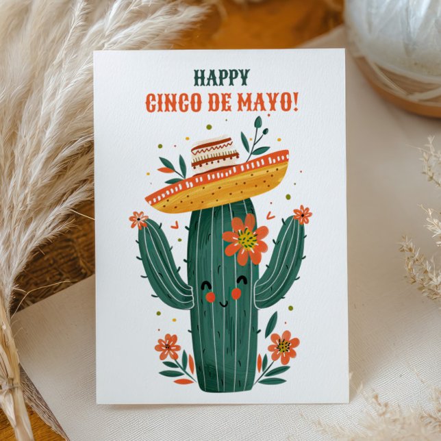 Cartão Postal Aquarela Cactus Mexicano Feliz Cinco de Mayo (Criador carregado)