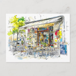 Cartão Postal Aquarela Café de Rua Berlin Prenzlauer Berg