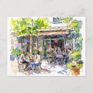 Cartão Postal Aquarela Café de Verão em Berlim Kreuzberg