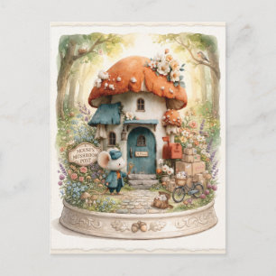 Cartão Postal Aquarela Caprichosa de uma Agência dos Correios de