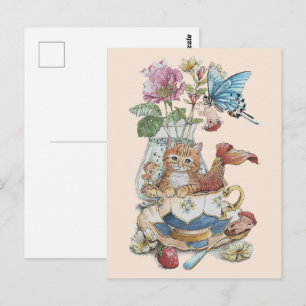Cartão Postal Aquarela Caprichosa Xícara Floral da Purrmaid