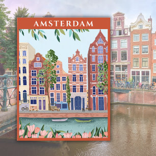 Cartão Postal Aquarela Casa Amsterdam Holanda Europa