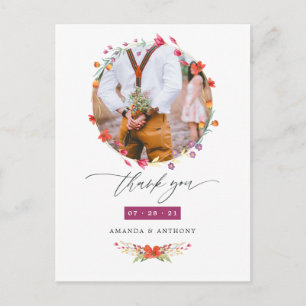 Cartão Postal Aquarela Casamento de Flores Silvestres Foto Obrig
