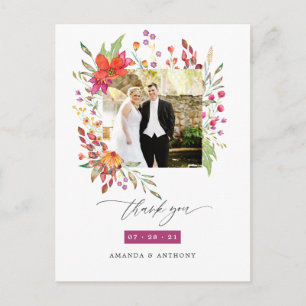 Cartão Postal Aquarela Casamento Flor Selvagem Obrigado Foto