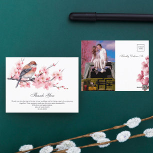 Cartão Postal Aquarela Casamento Rosa Cerejeira Agradecimento