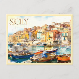 CARTÃO POSTAL Aquarela Colorida Porto da Sicília V