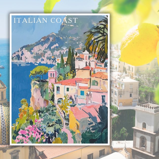 Cartão Postal Aquarela Costeira Italiana Paisagem (Criador carregado)