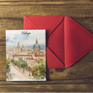 Cartão Postal Aquarela da arquitetura de Espanha de Málaga