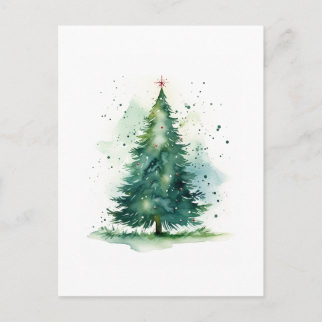 Cartão Postal Aquarela da árvore de Natal (Frente)