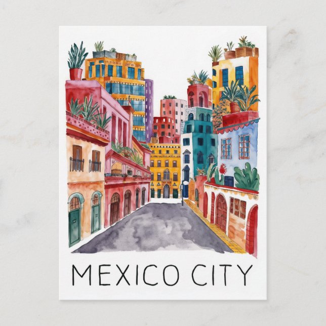 Cartão Postal Aquarela da Cidade do México (Frente)
