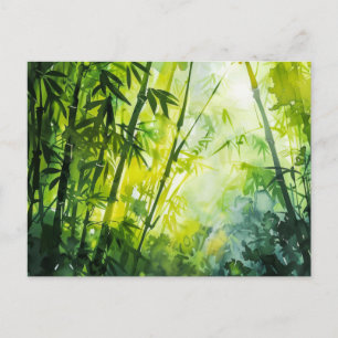 Cartão Postal Aquarela da Floresta de Bambu