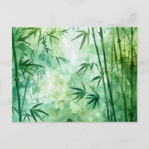 Cartão Postal Aquarela da Floresta de Bambu
