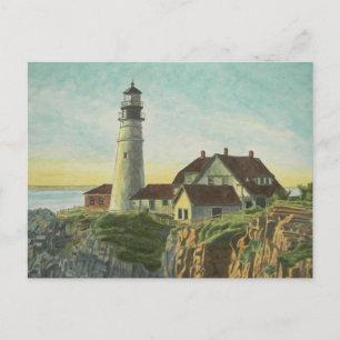 Cartão Postal Aquarela da Luz de Portland Head