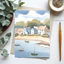 Cartão Postal Aquarela da Praia da Costa de Rhode Island
