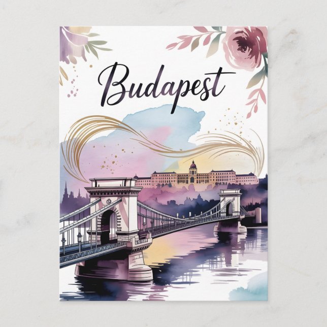 Cartão Postal Aquarela de Budapeste (Frente)