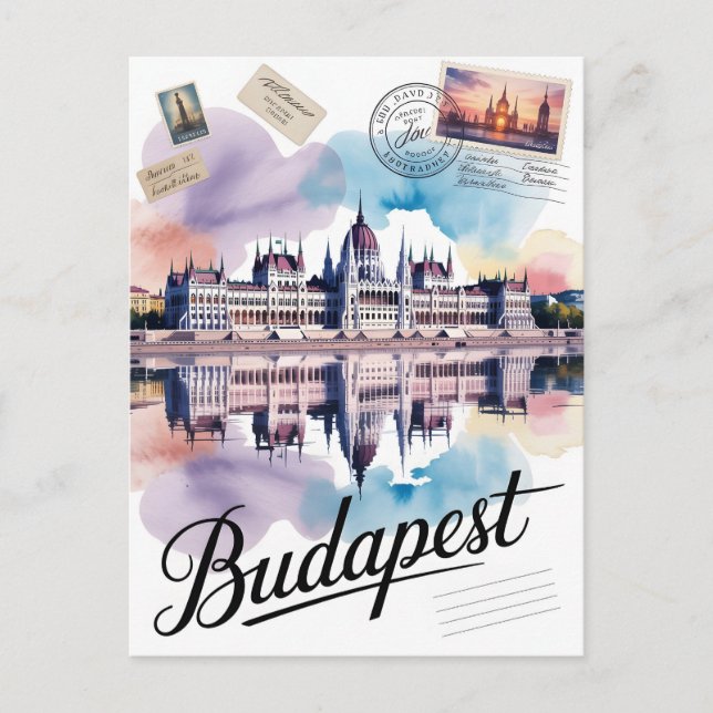 Cartão Postal Aquarela de Budapeste (Frente)
