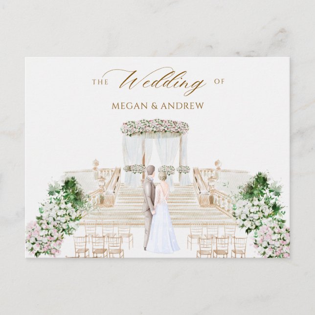 Cartão Postal Aquarela de casamento elegante estética (Frente)