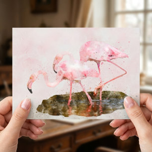 Cartão Postal Aquarela de Companhia dos Flamingos Rosa